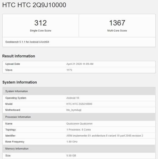 Foram revelados alguns detalhes do HTC Desire 20 Pro 2