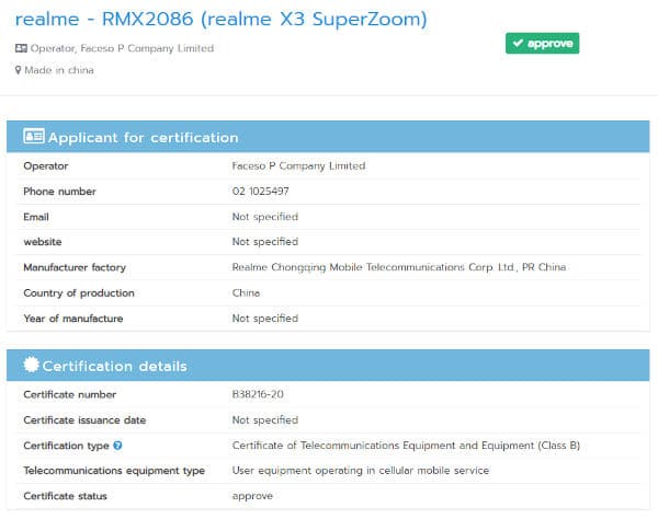 Realme X3 SuperZoom recebe várias certificações e ainda passa no GeekBench 2