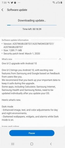 Samsung Galaxy A20S recebe update para o Android 10 sob a interface One UI 2.0 2